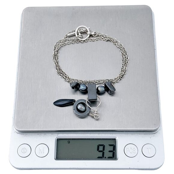 Vintage Artisan Silver Tone Hematite Unique Pendant Necklace 19" - Picture 3 of 4